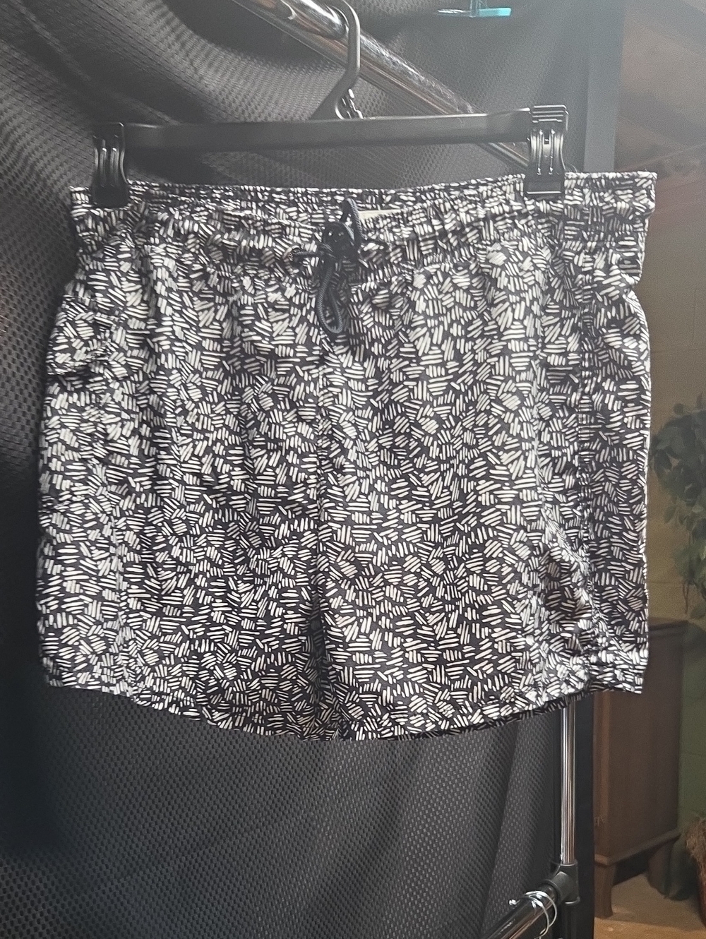 Hollister Black & White Geometric Print Swim Trunks